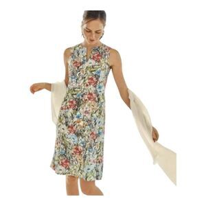 J Jill Love Linen 100% Linen Floral Sleeveless Cottagecore Shift Dress, M